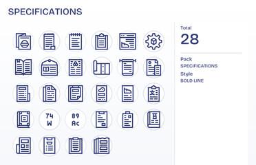 28 Bold Line Detail Enhanced Vector Icons tailored for Specifications 256x256 interface