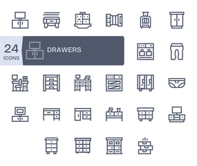 Drawers Editable Vector Set with 24 64x64 Bold Line Icons