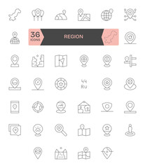 Region including 40 Retina Ready Thin Line Vector Illustrations