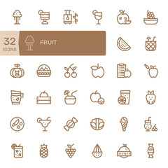 32 Bold Line PIXEL Perfect Retina Ready Vector Icons from Fruit Suite