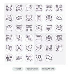 35 Retina Ready Vector Icons for Conversation in Grid Fitted Regular Line Format