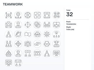 32 256x256 PIXEL Perfect Vector Icons for Teamwork in Thin Line Theme