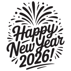 Happy New Year 2026 with Firework Burst – Hand‑Lettered Vector 