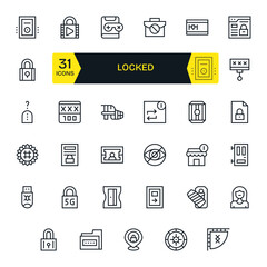 Locked Digital Vector Pack containing 35 Pixel Optimized Regular Line 256x256 Icons