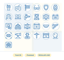 Pixelated featuring 25 High Resolution Vector Icons in Regular Line Design