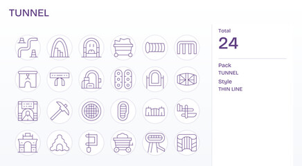 24 Tunnel Pixel Optimized Vector Icons in Retina Ready Thin Line Aesthetic