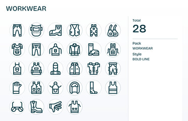 28 Bold Line Pixel Optimized Vector Icons crafted for Workwear High Resolution applications