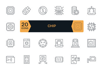 Chip Vector Icon Toolkit featuring 24 Display Perfect 64x64 Thin Line elements