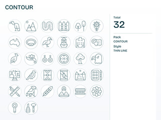 Contour Design Vector Icons featuring 32 Pixel Optimized Thin Line Style