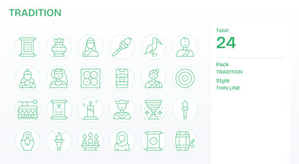 Tradition Digital Vector Pack containing 24 PIXEL Perfect Thin Line High Resolution Icons