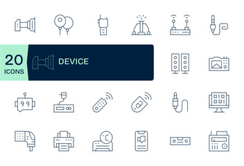 Device Exclusive Vector Set featuring 20 Thin Line Grid Fitted Retina Ready Icons