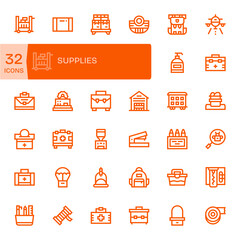 Supplies Vector Icon Set with 32 Bold Line 64x64 Display Perfect Graphics