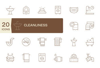 20 Thin Line Editable 64x64 Vector Icons from Cleanliness Suite