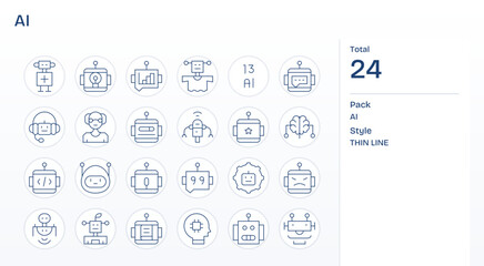 24 Thin Line Vector Icons for Ai in crisp Retina Ready Grid Fitted resolution