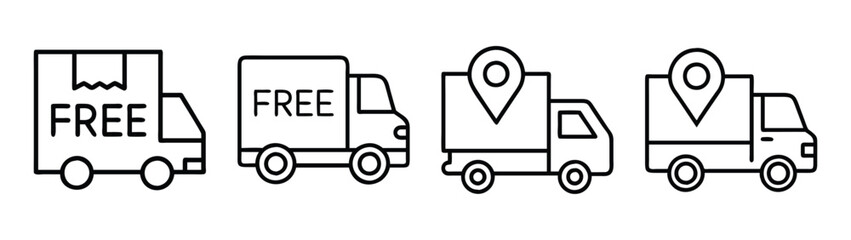 Free shipping delivery truck icon set vector illustration for e commerce and logistics needs