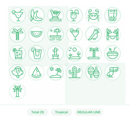 25 128x128 Regular Line Vector Icons for Tropical with Pixel Aligned precision