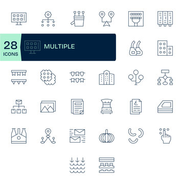 Multiple Vector Icon Set with 32 Thin Line 64x64 Detail Enhanced Graphics