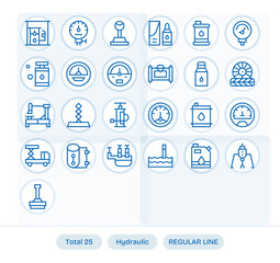 Regular Line Style Hydraulic Vector Icons with 25 128x128 Pixel Aligned Designs