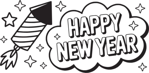 Fototapete Positive Typografie Happy New Year speech bubble icon. Celebration, joy, greeting, party, typography art, fun design, winter holiday, positive message, event  © jonwid