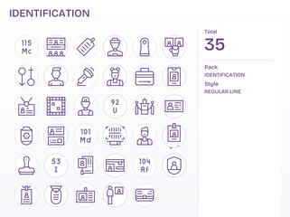 Identification Premium Vector Bundle with 35 128x128 Detail Enhanced Regular Line Icons