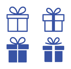 Four Blue Gift Boxes with Bows Icon Set