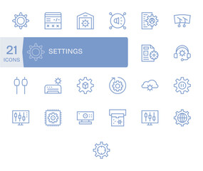 25 High Resolution Vector Icons for Settings in Pixel Aligned Regular Line Format