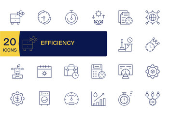 20 Vector Icons for Efficiency featuring 64x64 PIXEL Perfect Thin Line Graphics