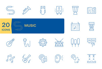 Music Display Perfect Vector Set with 20 Retina Ready Thin Line Icons