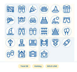 Holiday Vector Icon Toolkit featuring 28 PIXEL Perfect 256x256 Bold Line elements