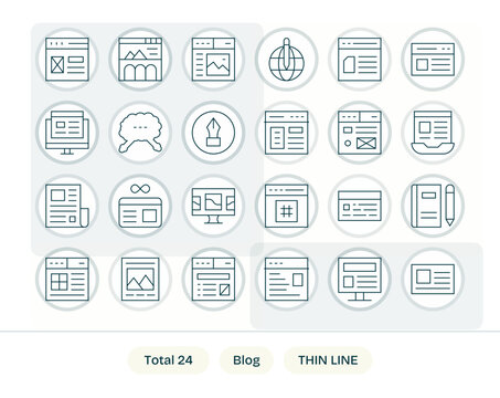 Blog Vector Graphics featuring 24 Thin Line Editable Retina Ready Designs