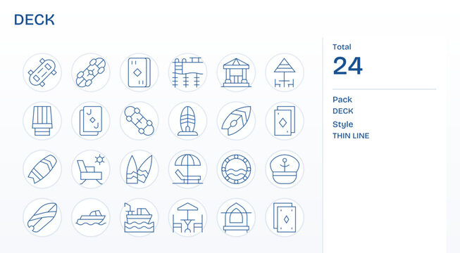 Thin Line Style Deck Vector Icons with 24 256x256 Grid Fitted Designs