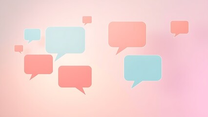 Modern feedback concept with floating speech bubble shapes on a soft gradient background.