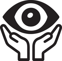 Eye with hands support editable icon representing care, protection, safety, and vision concept design.