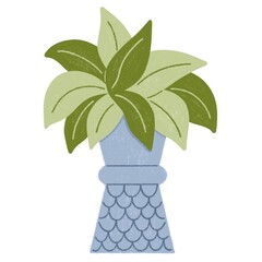 Isolate house plant with green leaves digital sticker or icon on white background.