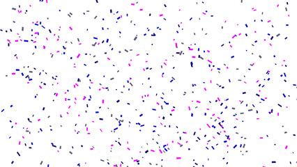Festive confetti burst with vibrant blue, gray, and pink colors against a white background.