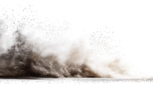 A powerful wave of sand and water, creating a dramatic splash effect with particles suspended in the air.