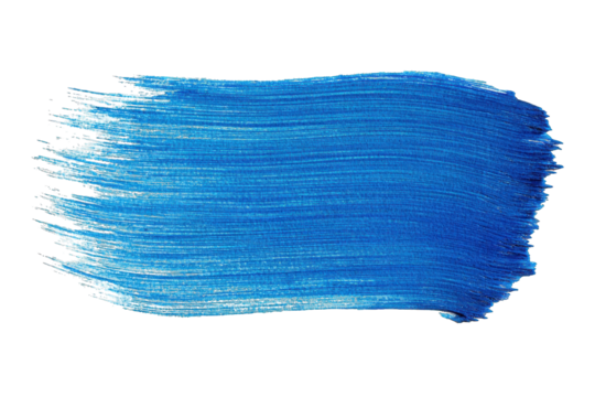 A vibrant blue paint stroke with a textured, brush-like appearance.