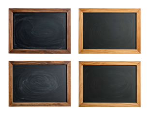 Four framed blank chalkboards with slight chalk residue