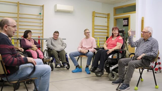People with disabilities in group therapy session