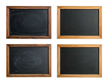 Four framed blank chalkboards with slight chalk residue - Powered by Adobe