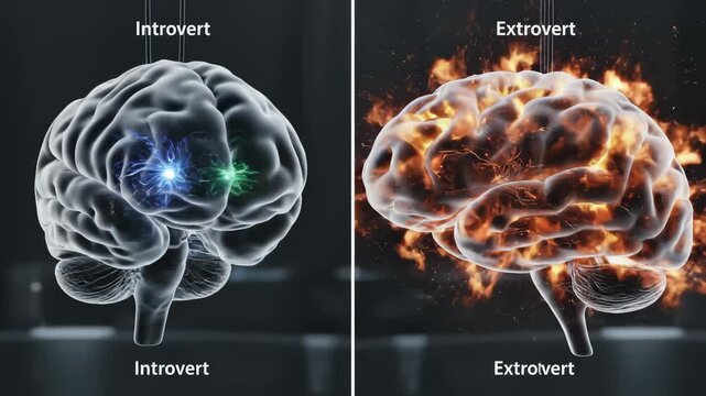 Illustrative Brain Comparing Introvert and Extrovert Brain Activity