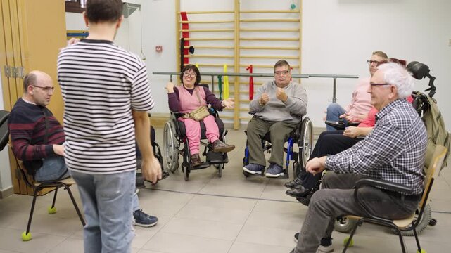 People with disabilities in group therapy session
