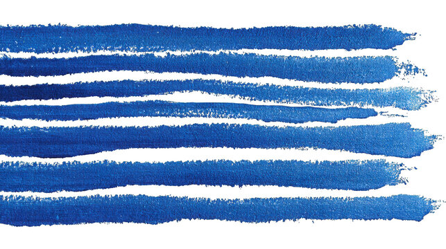 A series of vibrant blue paint strokes arranged horizontally, showcasing varying widths and textures.