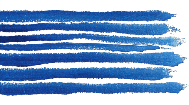 A series of vibrant blue paint strokes arranged horizontally, showcasing varying widths and textures.