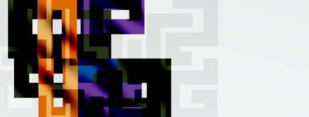 Fototapeta premium Abstract digital art. Geometric shapes, vibrant colors blend into complex patterns. Minimalist design with dark background.