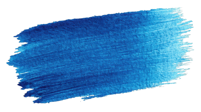 A vibrant blue paint stroke with textured brush marks, showcasing a blend of different shades of blue.