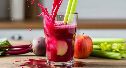 Vibrant Beet Juice Splash with Apple and Celery.