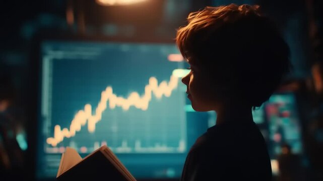 Early Financial Education: A Young Learner Exploring Stock Market Charts and Economics - Powered by Adobe