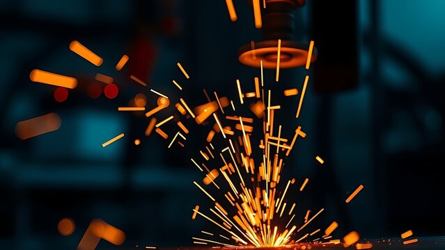 Abstract close-up of glowing sparks in metalworking, highlighting industrial energy and craftsmanship.
