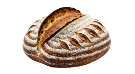 Artisan sourdough bread with a patterned crust, showcasing its texture and baking process. Ready for a gourmet meal.